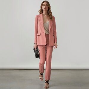 reiss  phoenix high rise tapered slim leg trousers in apricot, size 6